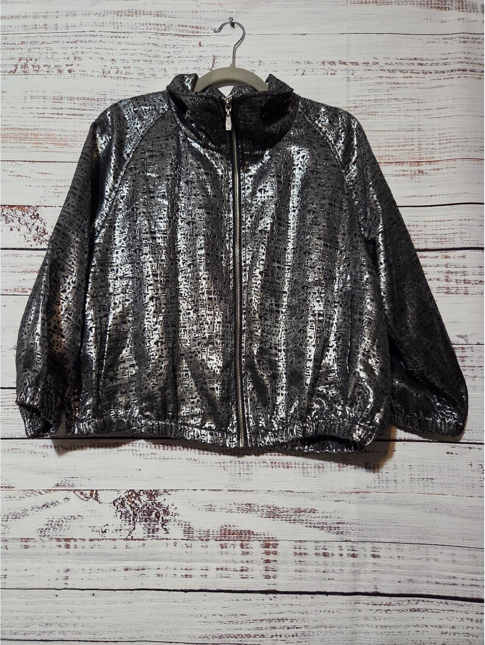 Peter Nygård Metallic Silver and Black Zip-Up Jacket Size M
